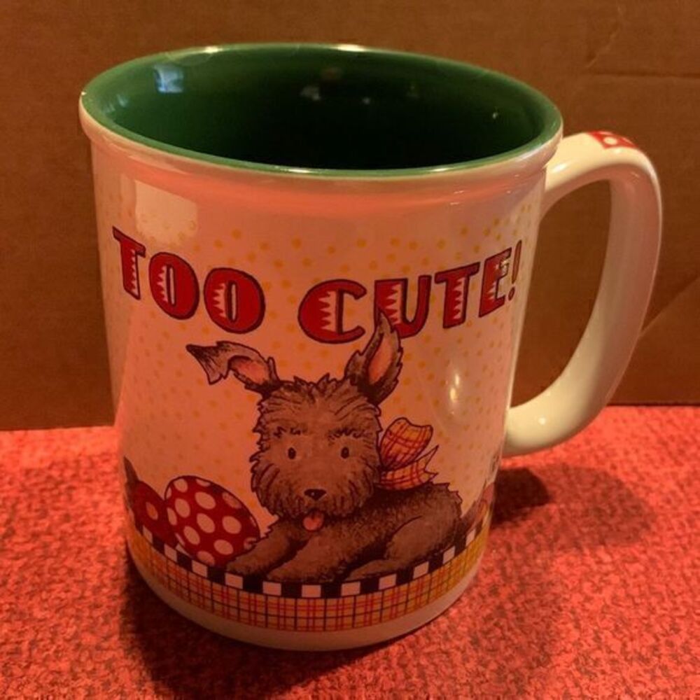 𝅺SCOTTISH Terrier “TOO CUTE “ coffee cup, Polka Dot handle.